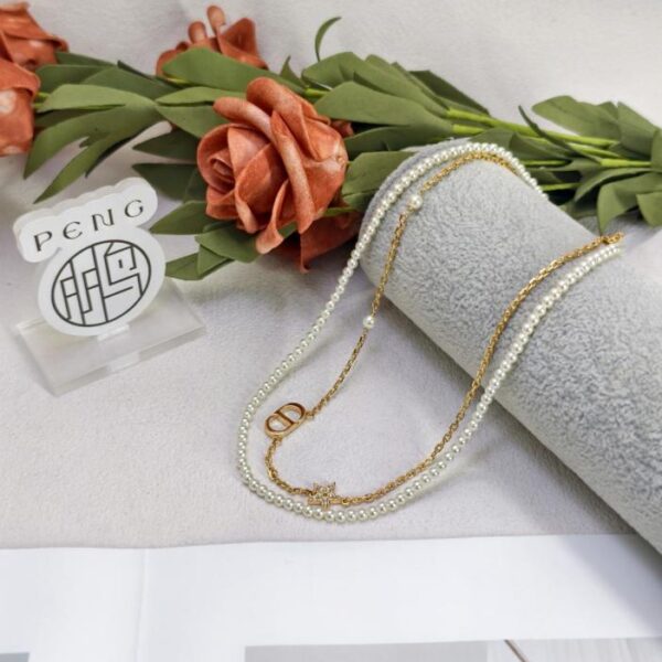 replica,repliche,fake,1:1,earrings,bracelet,ring,jewelry Versione Counter Dior collana di perle a doppio cerchio nuovo modello perle Swarovski in ottone di alta qualità (2HCBO)