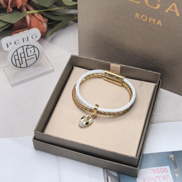 replica,repliche,fake,1:1,earrings,bracelet,ring,jewelry Versione da banco Bracciale doppio serpente Bulgari bianco (testa bianca) in pelle di vitello pregiata intrecciata (GVOW6)