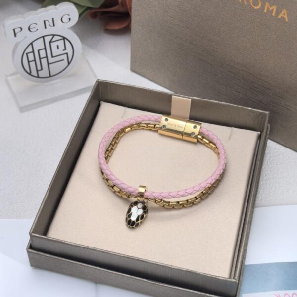 replica,repliche,fake,1:1,earrings,bracelet,ring,jewelry Bracciale Bvlgari Double Loop Snake in pelle di vitello rosa con cordino intrecciato (MDCUU)