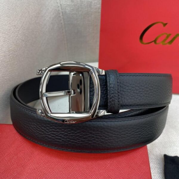 replica,repliche,fake,1:1,earrings,bracelet,ring,jewelry Cintura con fibbia ad ardiglione Cartier Cintura double face in pelle nera e marrone con logo Cartier (SDTQZ)
