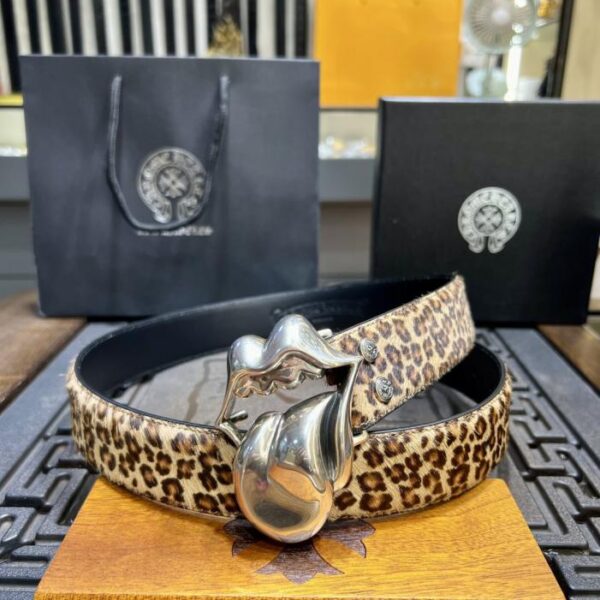 replica,repliche,fake,1:1,earrings,bracelet,ring,jewelry Cintura staccabile con stampa leopardata Chrome Hearts, in pelle di vacchetta cerata originale, fibbia in ottone con placcatura in argento 925 (2H2FH)