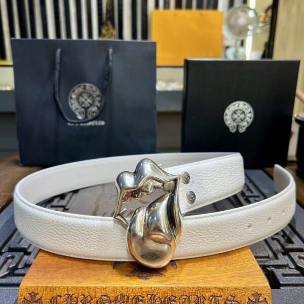 replica,repliche,fake,1:1,earrings,bracelet,ring,jewelry Cintura bianca staccabile Chrome Hearts con fibbia originale in ottone in pelle di vacchetta cerata e placcata in argento 925 (J2BCC)