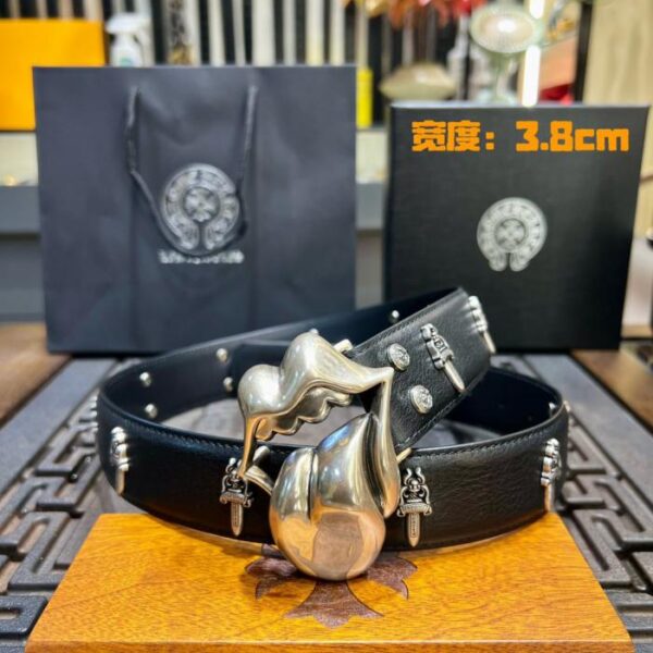 replica,repliche,fake,1:1,earrings,bracelet,ring,jewelry Cintura Chrome Hearts, pelle di vacchetta cerata originale, fibbia in ottone con placcatura in argento 925 (M9AVA)