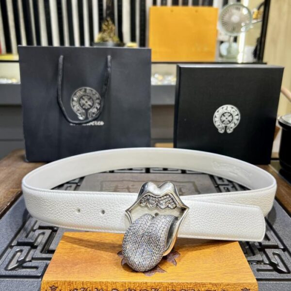 replica,repliche,fake,1:1,earrings,bracelet,ring,jewelry Cintura bianca con linguetta e diamanti “smontaggio” Chrome Hearts, fibbia originale in pelle bovina cerata, placcata argento 925 (LGXP1)