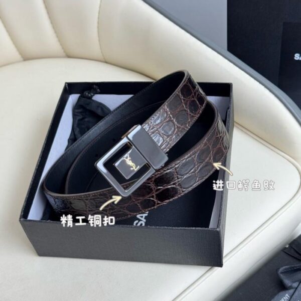 replica,repliche,fake,1:1,earrings,bracelet,ring,jewelry Cintura da donna Saint Laurent con fibbia galvanizzata oro autentico, realizzata in Italia, 3,0 cm (9S73P)