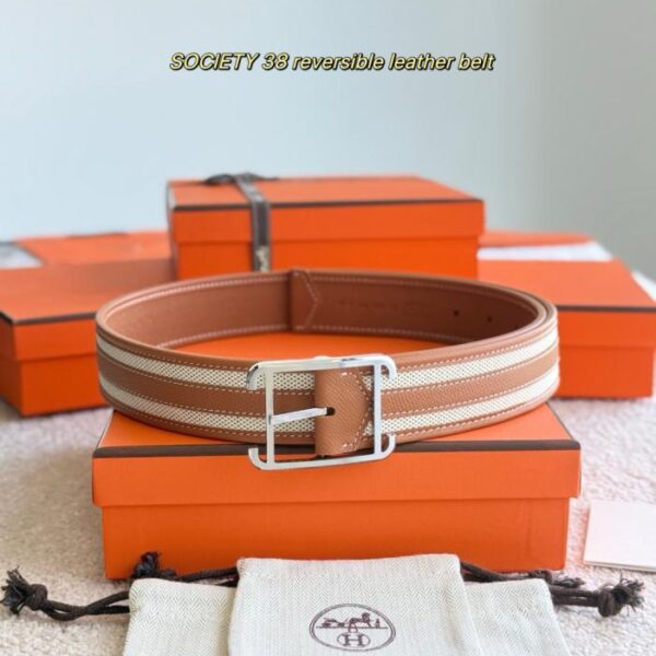 replica,repliche,fake,1:1,earrings,bracelet,ring,jewelry Cintura reversibile SOCIETY 38 in pelle di vitello Epsom e tela H (5GRS3)