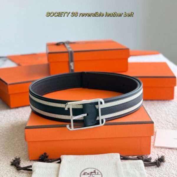 replica,repliche,fake,1:1,earrings,bracelet,ring,jewelry Cintura reversibile SOCIETY 38 in pelle di vitello Epsom e tela H double face (R7N7R)