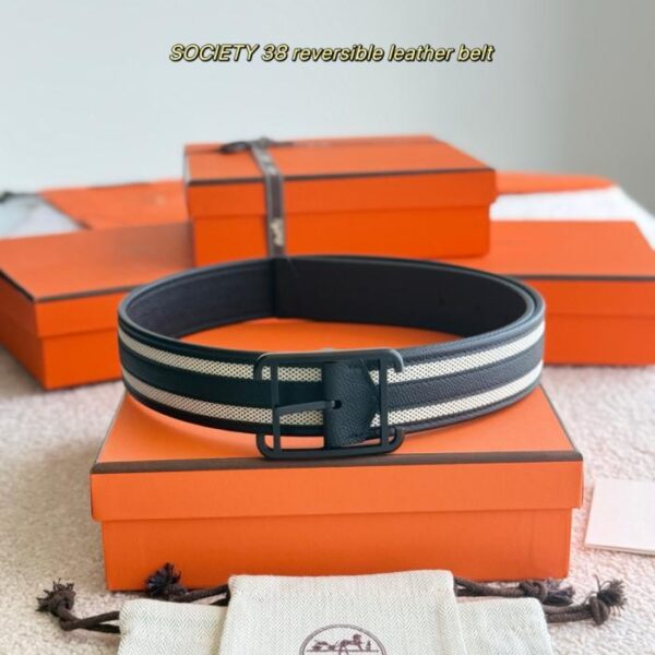 replica,repliche,fake,1:1,earrings,bracelet,ring,jewelry Cintura reversibile SOCIETY 38 in pelle di vitello Epsom e tela H double face (W4PP0)