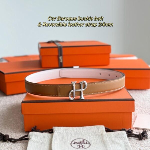 replica,repliche,fake,1:1,earrings,bracelet,ring,jewelry Cintura da donna Hermes con nuovi elementi decorativi in stile barocco Cor e pelle Epsom importata, larghezza 24 mm (TC9LF)