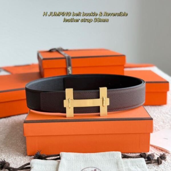 replica,repliche,fake,1:1,earrings,bracelet,ring,jewelry Cintura da uomo Hermes JUMPING Premium Hardware con pelle Epsom importata, nera + rosso sella, larghezza 38 mm (XNDV5)