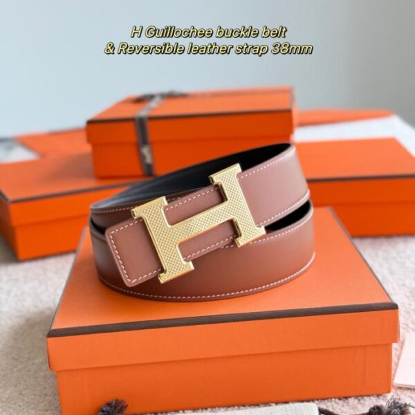 replica,repliche,fake,1:1,earrings,bracelet,ring,jewelry Cintura da uomo Hermes Guillochee con dettagli in pelle di vitello opaca bifacciale importata, larghezza 38 mm (0CKBW)