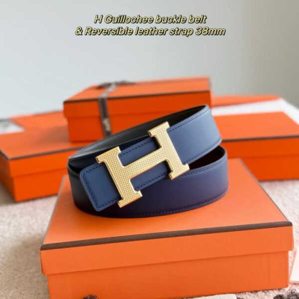 replica,repliche,fake,1:1,earrings,bracelet,ring,jewelry Cintura da uomo Hermes Guillochee con dettagli in pelle di vitello opaca bifacciale importata, larghezza 38 mm (9ANMK)