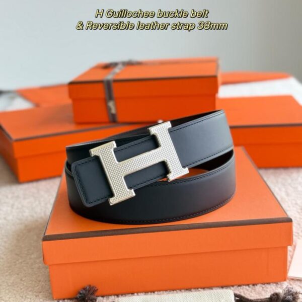 replica,repliche,fake,1:1,earrings,bracelet,ring,jewelry Cintura da uomo Hermes Guillochee con dettagli in pelle di vitello opaca bifacciale importata, larghezza 38 mm (AKBL1)