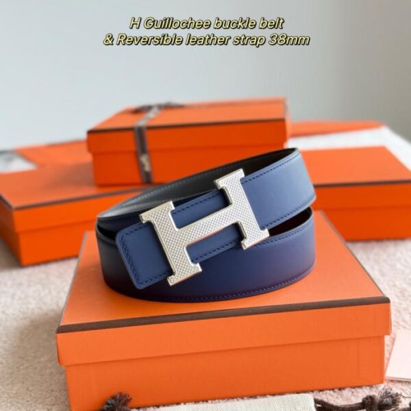 replica,repliche,fake,1:1,earrings,bracelet,ring,jewelry Cintura da uomo Hermes Guillochee con dettagli in pelle di vitello opaca bifacciale importata, larghezza 38 mm (IF9F4)