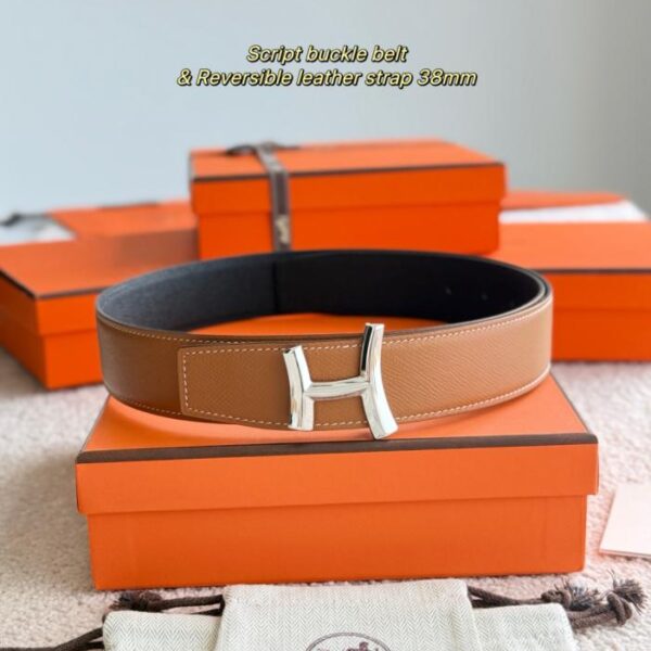 replica,repliche,fake,1:1,earrings,bracelet,ring,jewelry Cintura da uomo SCRIPT boutique in pelle Epsom importata nera + marrone dorato, larghezza 38 mm (LRGUU)