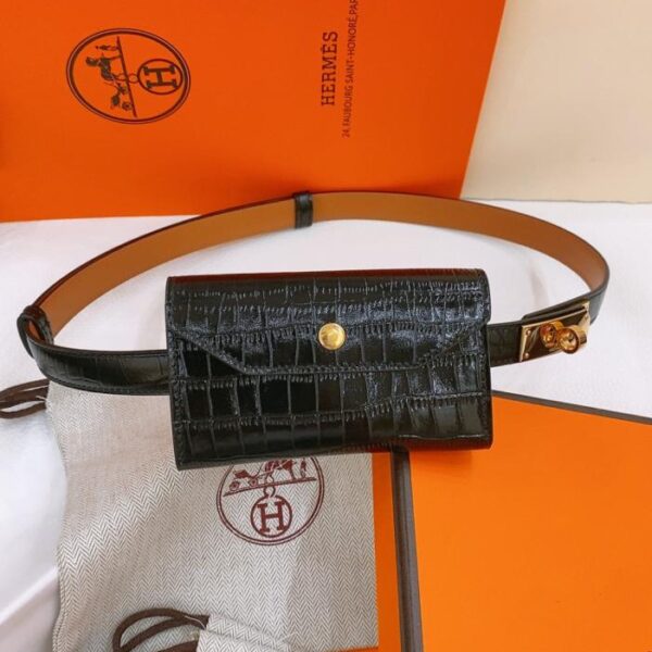 replica,repliche,fake,1:1,earrings,bracelet,ring,jewelry Cintura Hermes Little Kelly lucida con motivo coccodrillo 1,7 cm (3N0JS)