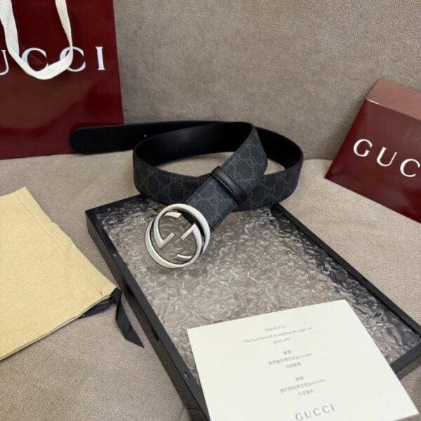 replica,repliche,fake,1:1,earrings,bracelet,ring,jewelry Cintura doppia G intrecciata in tela GG Supreme nera 4 cm (FOSMT)