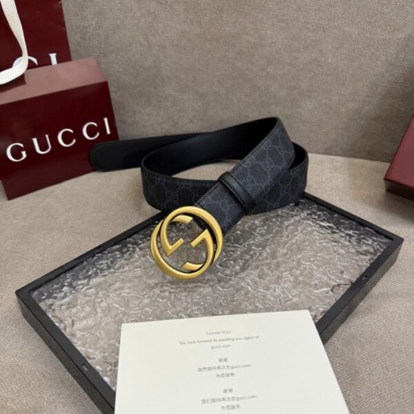 replica,repliche,fake,1:1,earrings,bracelet,ring,jewelry Cintura doppia G intrecciata in tela GG Supreme nera 4 cm (LASDW)