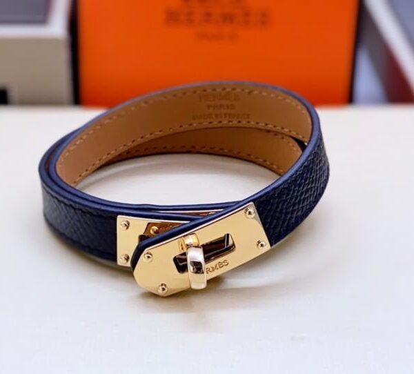Bracciale Hermes in pelle con motivo ad albero classico e croce monofacciale con fibbia dorata (6JXWO)