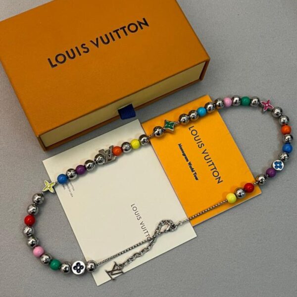 replica,repliche,fake,1:1,earrings,bracelet,ring,jewelry Collana con catena di perline e chiusura a moschettone con ciondolo smaltato a forma di caramella da uomo Louis Vuitton (G7GZO)