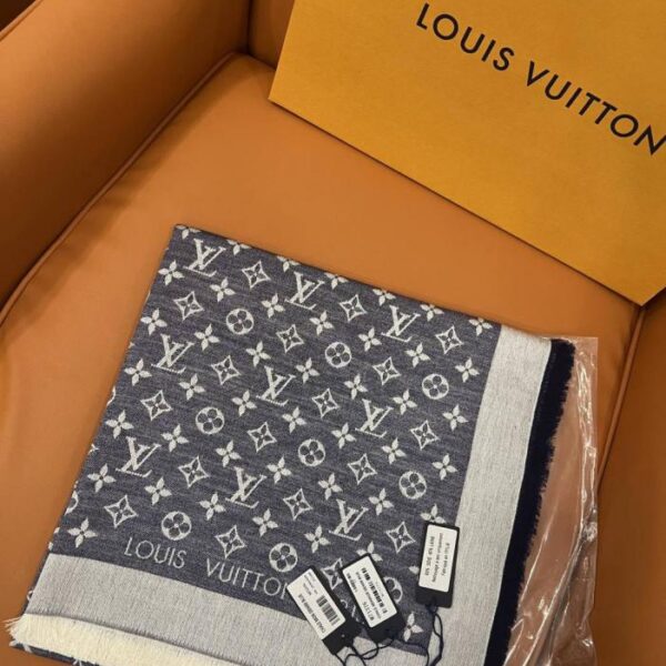 Sciarpa Louis Vuitton 60% seta 40% lana blu denim M71376 (0IB3D)