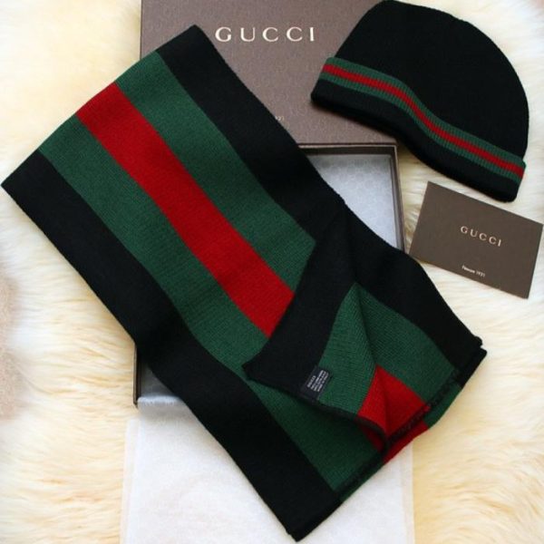 replica,repliche,fake,1:1,earrings,bracelet,ring,jewelry RGC1606 Set sciarpa e cappello in lana a righe rosse e verdi Gucci Classic (9SUHU) in 3 colori