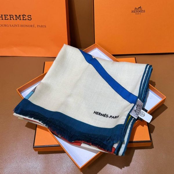 replica,repliche,fake,1:1,earrings,bracelet,ring,jewelry Sciarpa rettangolare in seta e cashmere con motivo reversibile Hermes Top Depart (2JXQK)