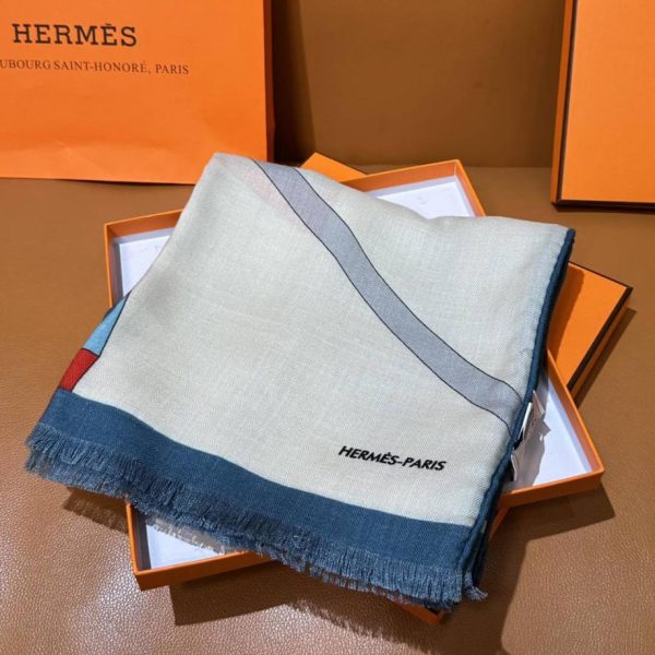 replica,repliche,fake,1:1,earrings,bracelet,ring,jewelry Sciarpa rettangolare in seta e cashmere con motivo reversibile Hermes Top Depart (OSJCG)