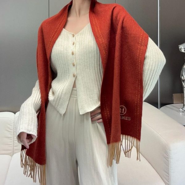 replica,repliche,fake,1:1,earrings,bracelet,ring,jewelry Scialle unisex in cashmere double face HERMES Paris Fashion Show Business per uomo e donna (754LR)