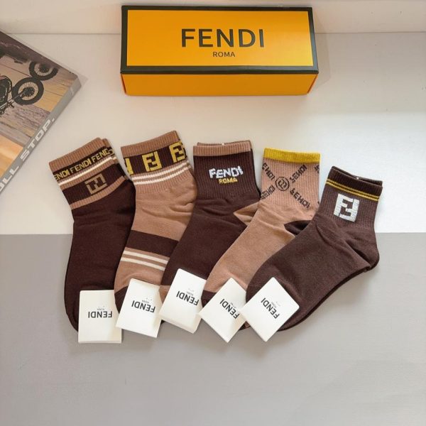 replica,repliche,fake,1:1,earrings,bracelet,ring,jewelry (5 paia per scatola) Calzini FENDI Classic Double F a metà polpaccio, in puro cotone (K14SM)
