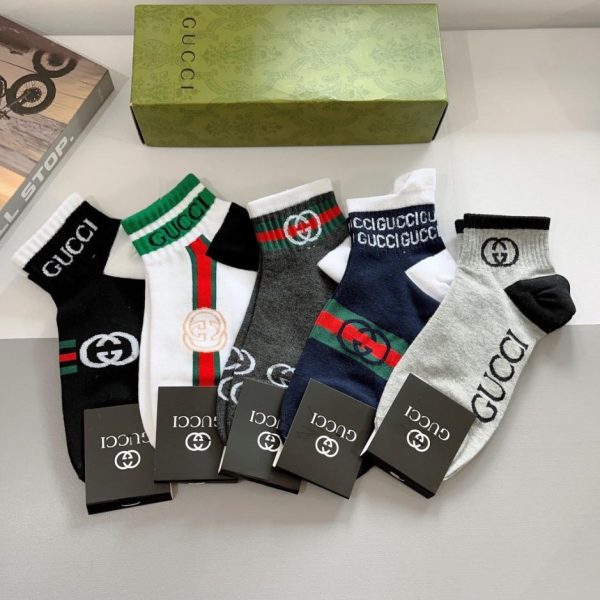 replica,repliche,fake,1:1,earrings,bracelet,ring,jewelry (5 paia per scatola) Calzini unisex a metà polpaccio GUCCI, tessuto di puro cotone (28M73)