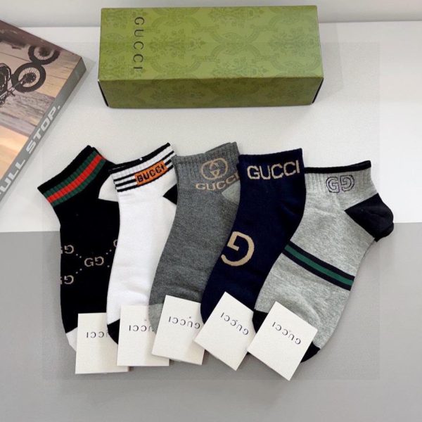 replica,repliche,fake,1:1,earrings,bracelet,ring,jewelry (5 paia per scatola) Calzini unisex a metà polpaccio GUCCI, tessuto di puro cotone (SUA4V)