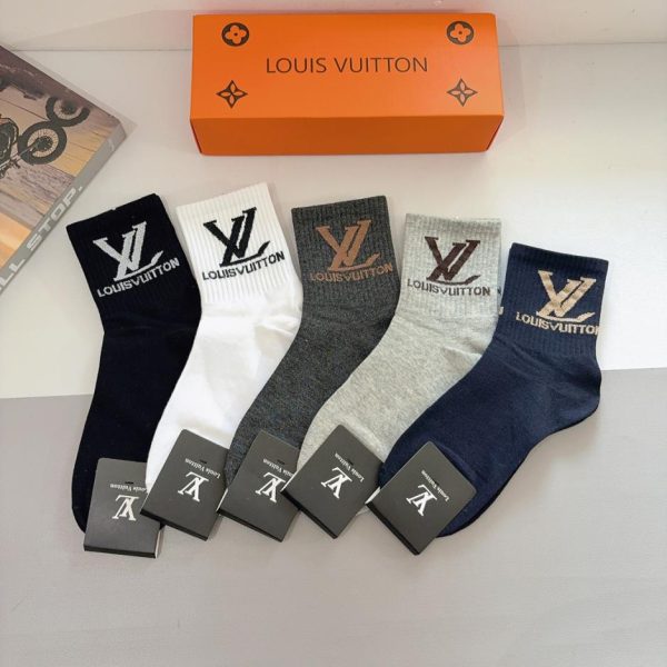 replica,repliche,fake,1:1,earrings,bracelet,ring,jewelry (5 paia per scatola) Calzini da uomo Louis Vuitton a metà polpaccio, in puro cotone (YBAX4)