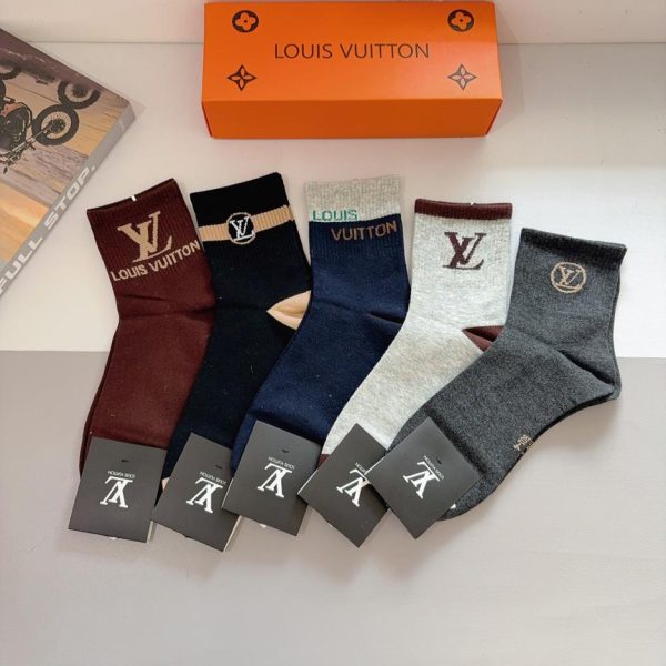 replica,repliche,fake,1:1,earrings,bracelet,ring,jewelry (5 paia per scatola) Calzini da uomo Louis Vuitton a metà polpaccio, 100% cotone (5GQ5N)