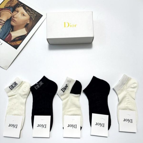 replica,repliche,fake,1:1,earrings,bracelet,ring,jewelry [5 paia per scatola] Calzini da barca ultrasottili con logo classico Dior, puro cotone (ZBQQK)