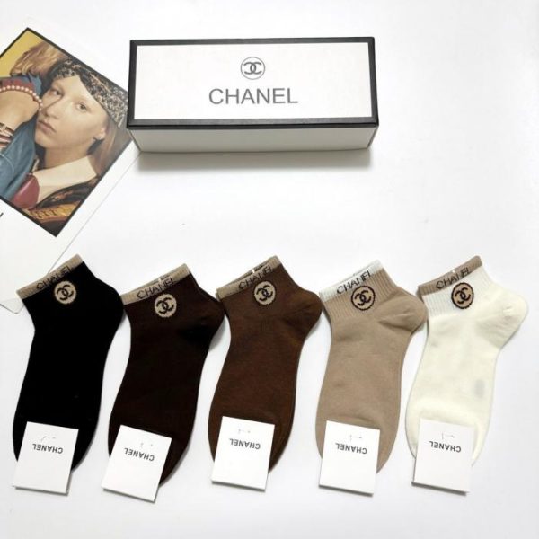 replica,repliche,fake,1:1,earrings,bracelet,ring,jewelry [5 paia per scatola] Calzini in cotone con logo classico Chanel (9F37Y)