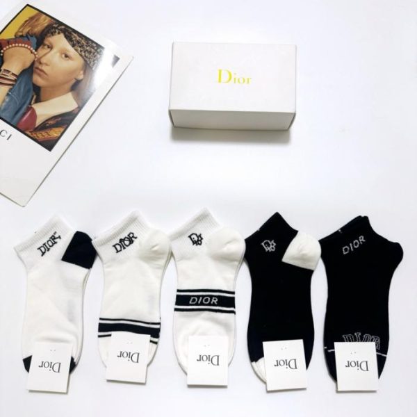 replica,repliche,fake,1:1,earrings,bracelet,ring,jewelry 【5 paia per scatola】 Calzini in cotone con logo classico Dior (IFZJ6)