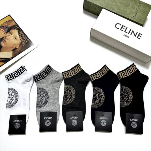 replica,repliche,fake,1:1,earrings,bracelet,ring,jewelry [5 paia per scatola] Calzini unisex in cotone con logo classico Versace (R952K)