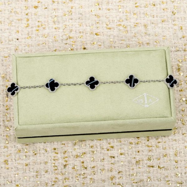 replica,repliche,fake,1:1,earrings,bracelet,ring,jewelry Contatore / Nuovo bracciale a cinque fiori in platino venato di Van Cleef & Arpels, realizzato su misura con vero oro e diamanti (OSMC3).