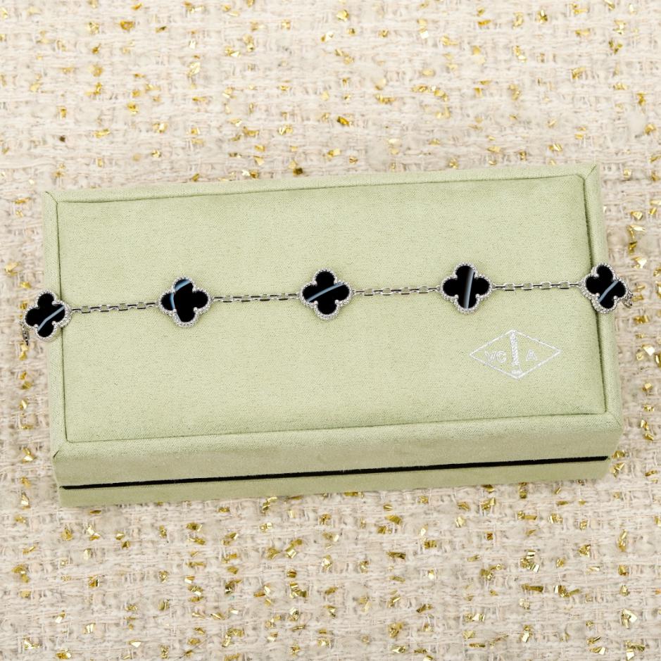 replica,repliche,fake,1:1,earrings,bracelet,ring,jewelry Contatore / Nuovo bracciale a cinque fiori in platino venato di Van Cleef & Arpels, realizzato su misura con vero oro e diamanti (OSMC3).