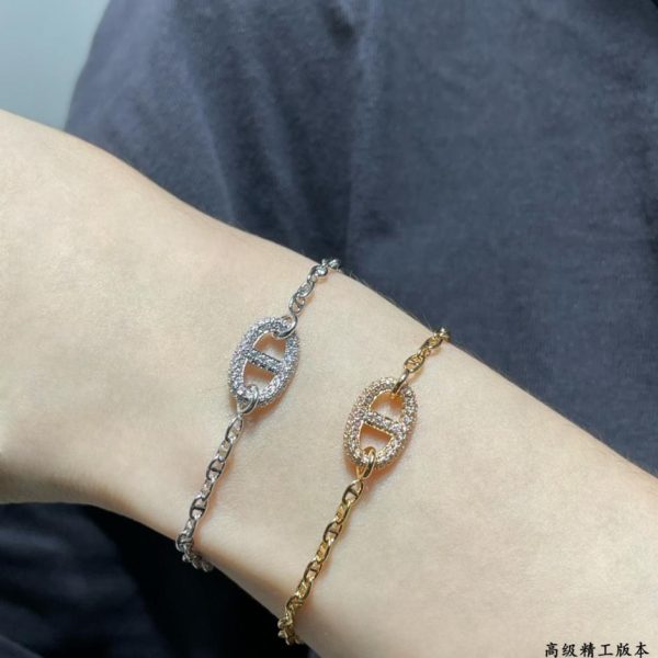replica,repliche,fake,1:1,earrings,bracelet,ring,jewelry Contatore / Realizzato in oro V, misura 16.17. Bracciale Hermès con naso di maiale e diamanti (QIJ01) di alta manifattura.