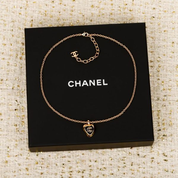 replica,repliche,fake,1:1,earrings,bracelet,ring,jewelry Contatore / Collana Chanel con cuore nero e oro 25 (5AYEF)