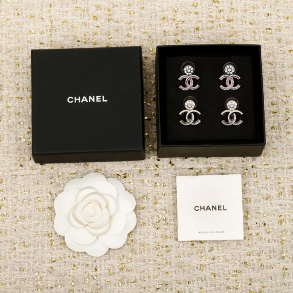 Contatore / 【Orecchini a bottone Chanel in smalto nero e rosa】(XOEDC)