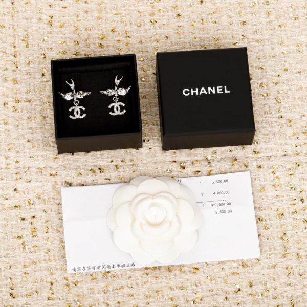 Contatore / Orecchini pendenti Chanel 25s New Silver Bird con doppia C e diamanti (SLW37)