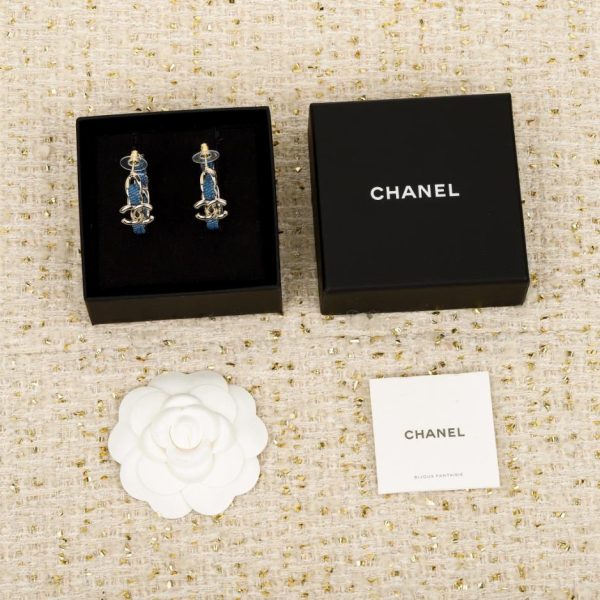 Contatore / 【Orecchini Chanel in pelle nera con catena in denim】25P (50660)
