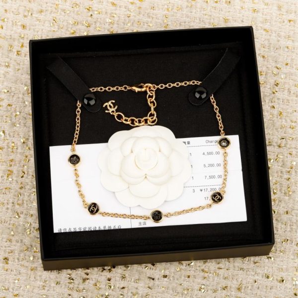 replica,repliche,fake,1:1,earrings,bracelet,ring,jewelry Contatore / 【Collana rotonda Chanel con doppia C in oro e nero e strass】(3XQUL)
