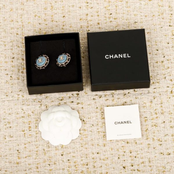 Contatore / 【Orecchini a clip rotondi in denim con inserti in pelle Chanel】25(9LYUF)