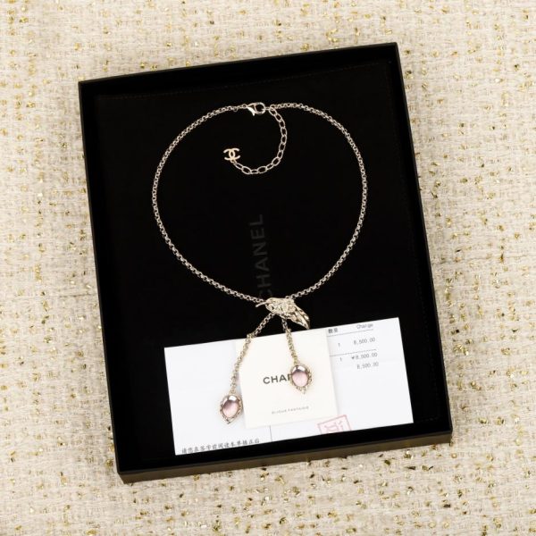 replica,repliche,fake,1:1,earrings,bracelet,ring,jewelry Contatore / 【Collana Chanel a goccia rosa con doppia C】(F1NBZ)