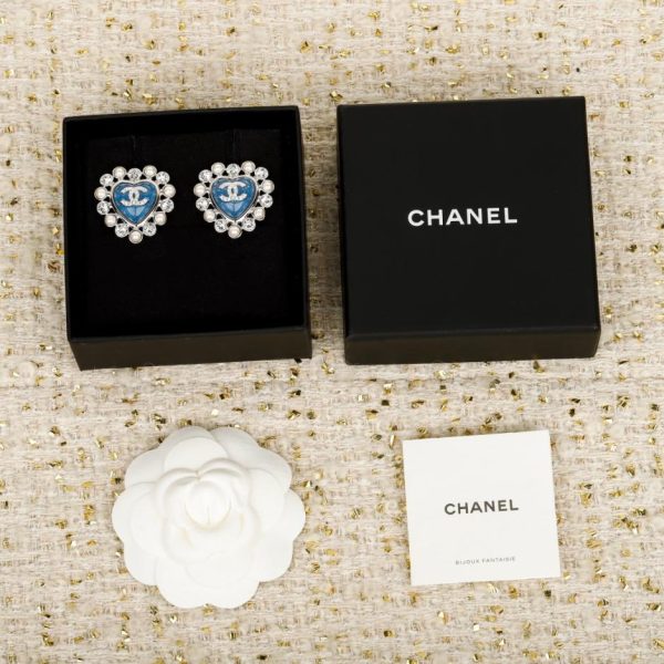 Contatore / Orecchini con strass e perle a forma di cuore blu (FJGD8)