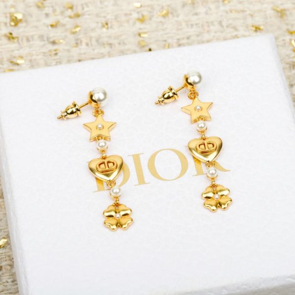replica,repliche,fake,1:1,earrings,bracelet,ring,jewelry Orecchini Dior Pearl Star con quadrifoglio e cuore CD (CRAAF)